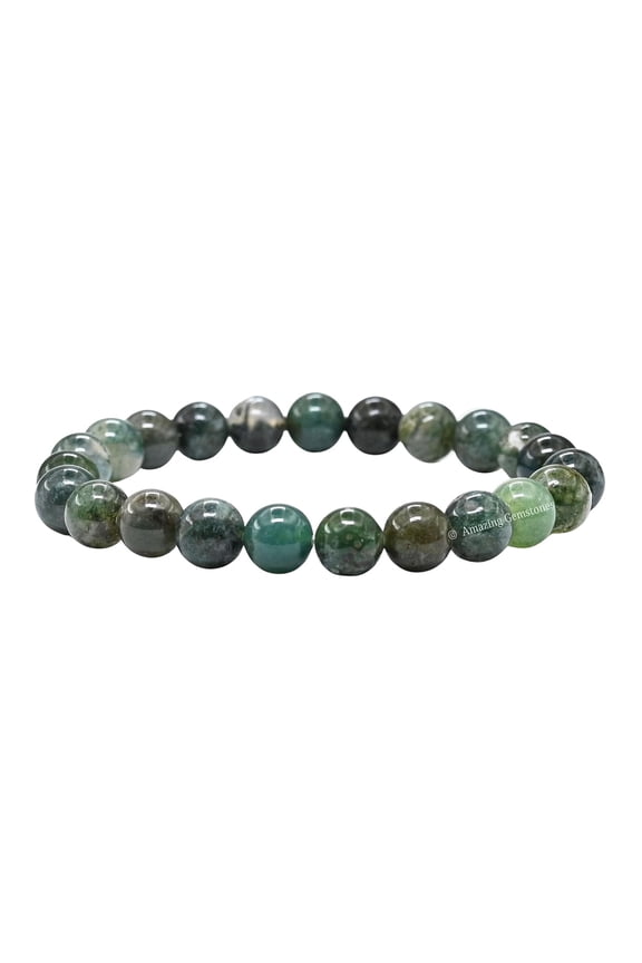 Moss Agate Bracelet - 8mm Beaded Stretch Bracelet and Healing Stones