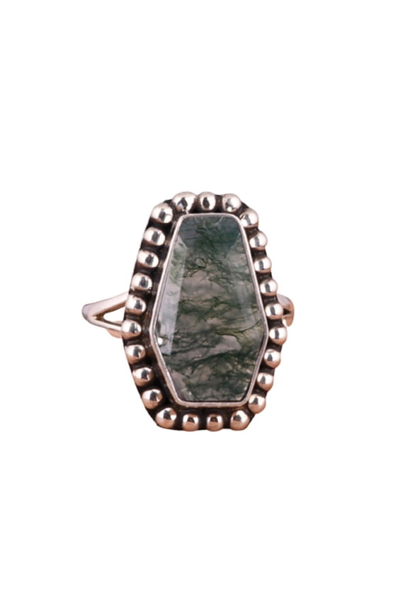 Moss Agate Coffin Ring, 925 Stertling Silver Rings, Coffin Silver Rings, Handmade Ring, Delicate Ring, Bohemian Jewelry, Minimalist Ring, Healing Ring, Gift for Her