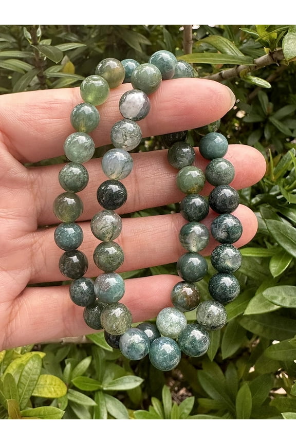Moss Agate Crystal Bead Bracelet 8mm, Genuine Moss Agate Stretch Gemstone Bracelet, Healing Crystal Bracelet Bead Bracelet, Gift for Men & Women