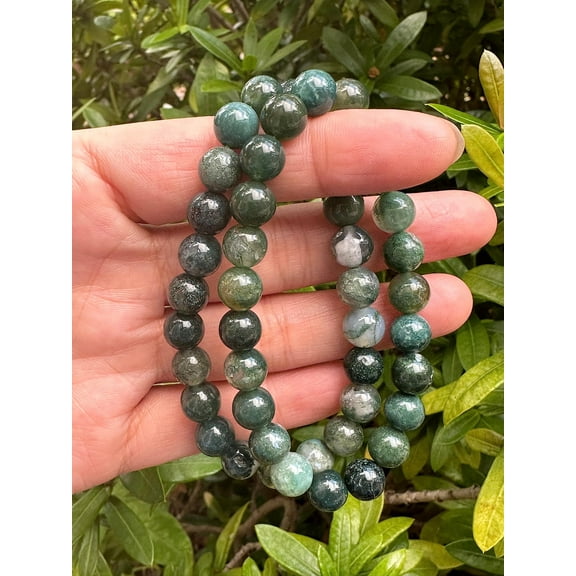 Moss Agate Crystal Bead Bracelet 8mm, Wholesale Genuine Moss Agate Stretch Gemstone Bracelet, Gift for Men & Women (1)
