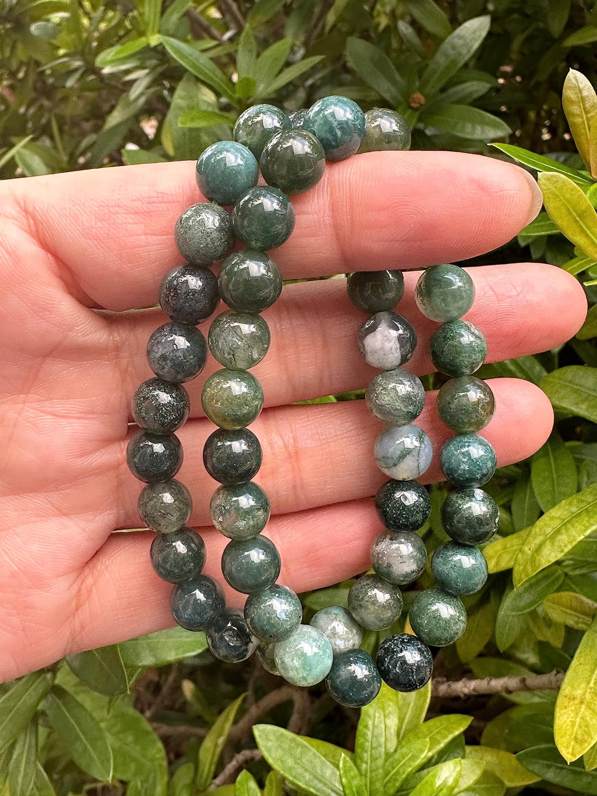 Moss Agate Crystal Bead Bracelet 8mm, Wholesale Genuine Moss Agate Stretch Gemstone Bracelet, Gift for Men & Women (5)