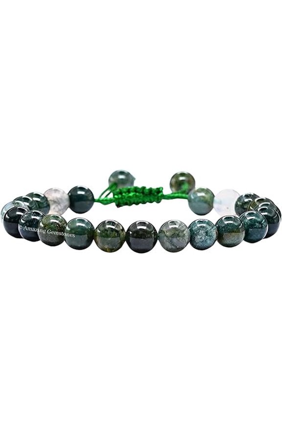 Moss Agate Crystal Bracelet - 8mm Beaded Bracelet and Healing Stones