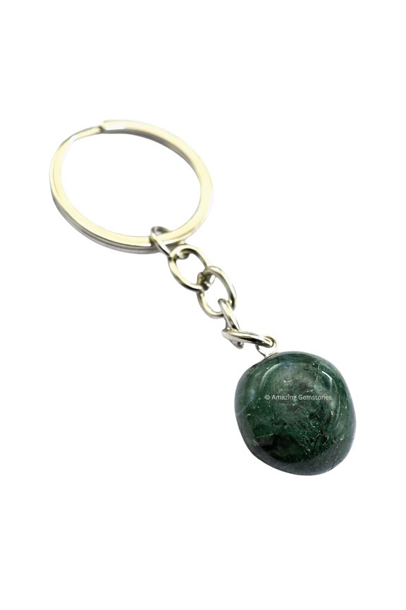 Moss Agate Crystal Car Key Holder, Tumbled Crystal Keychain