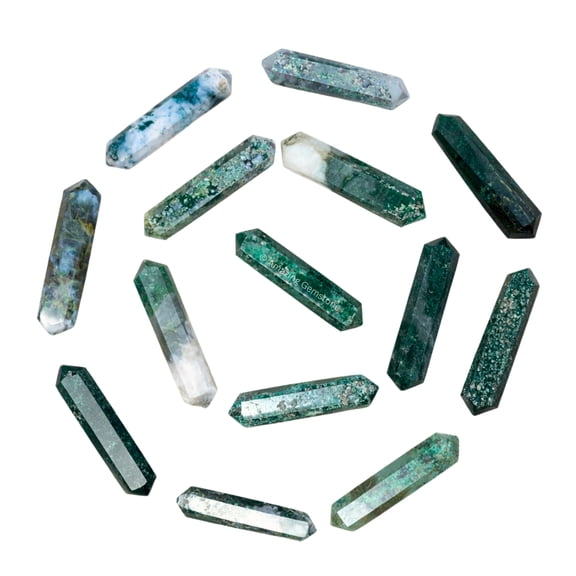 Moss Agate Crystal Points Bulk 3 Pcs, Hexagonal Healing Point Double Terminated