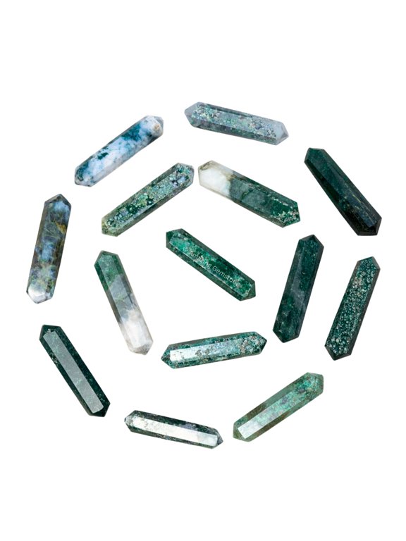 Moss Agate Crystal Points Bulk 3 Pcs, Hexagonal Healing Point Double Terminated
