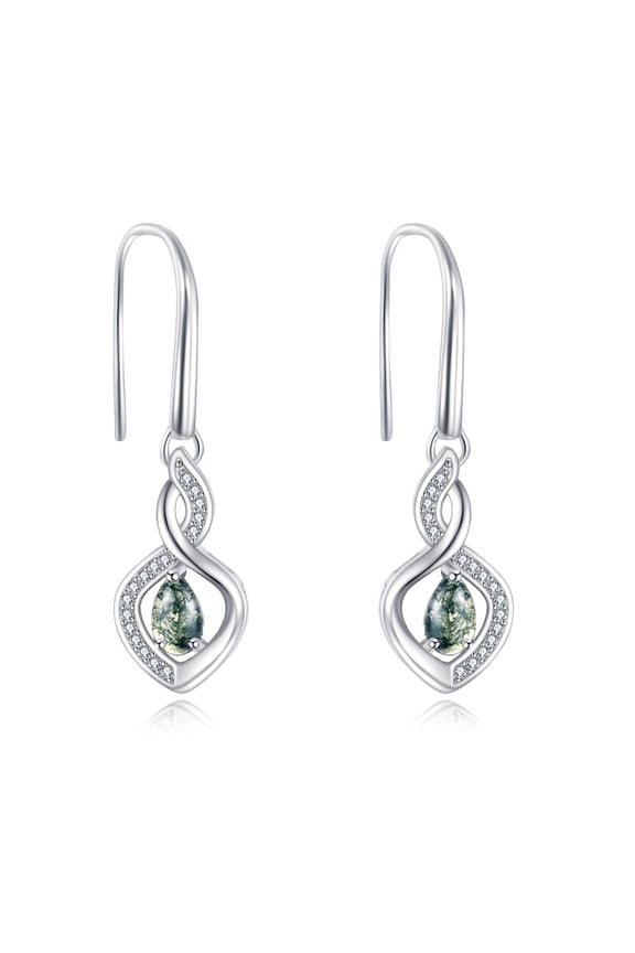 Moss Agate Earrings 925 Sterling Silver Infinity Moss Agate Dangle Earrings Teardrop Jewelry Green Jewelry Christmas Gifts for Women