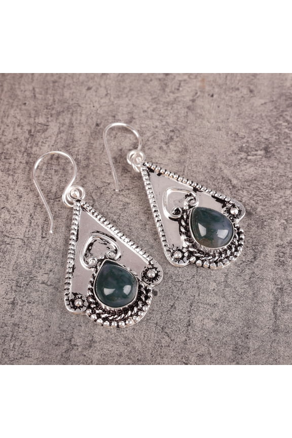 Moss Agate Earrings 925 Sterling Silver Jewelry