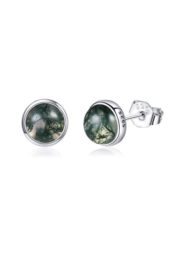 Moss Agate Earrings Stud Sterling Silver Natual Moss Agate Jewelry Gifts for Women