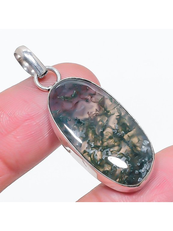 Moss Agate Gemstone Handmade Fashion Ethnic Gifted Jewelry Pendant 1.9" SR 2729