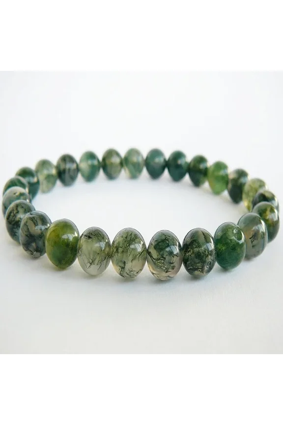 Moss Agate Grade A++ Healing Crystal Bead Bracelet 8mm Protective Stone Best Gift for Men & Women
