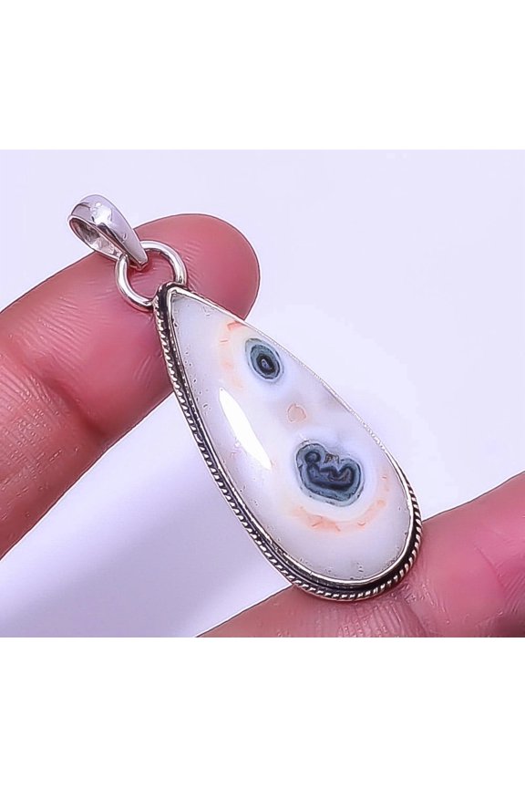 Moss Agate - India 925 Sterling Silver Handmade Pendant 1.95" T67, Christmas Gift, Gemstone Silver Jewelry, Agate Pendant, New Year Sale