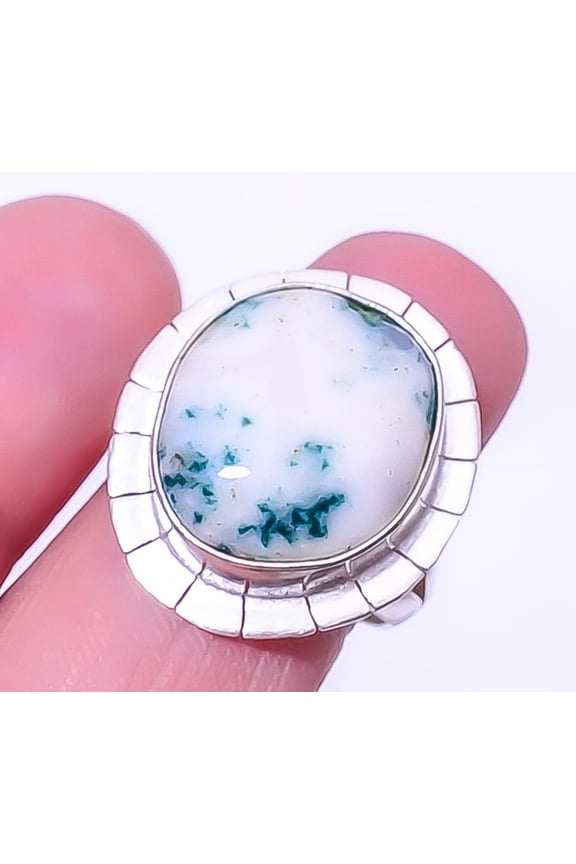 Moss Agate - India Gemstone 925 Sterling Silver Handmade Jewelry Ring s.8 A364, Christmas Gift, Gemstone Silver Jewelry, Agate Ring, New Year Sale