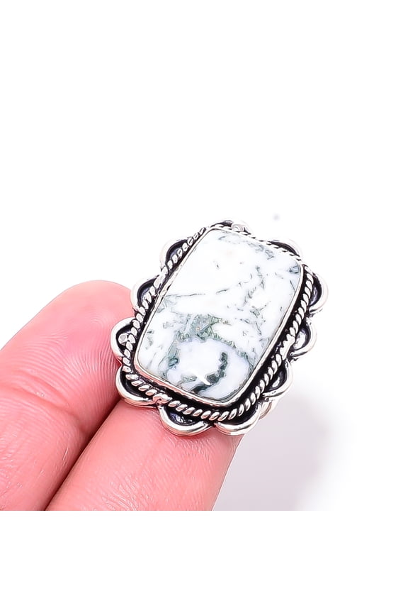 Moss Agate - India Gemstone 925 Sterling Silver Handmade Ring S.6.5 R11