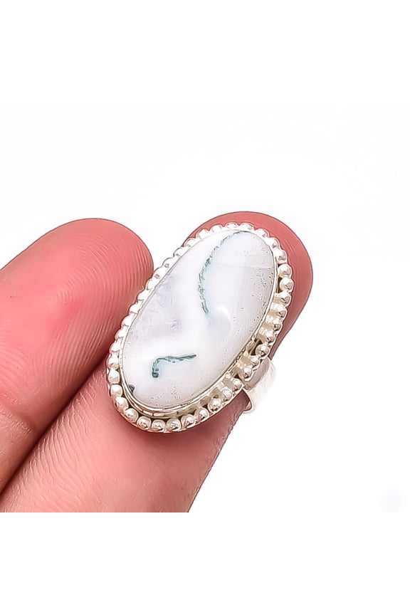 Moss Agate - India Gemstone 925 Sterling Silver Handmade Ring S.7 R23