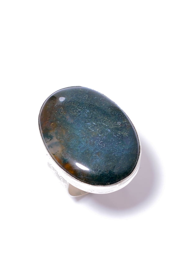 Moss Agate - India Gemstone 925 Sterling Silver Handmade Ring S.9 R17