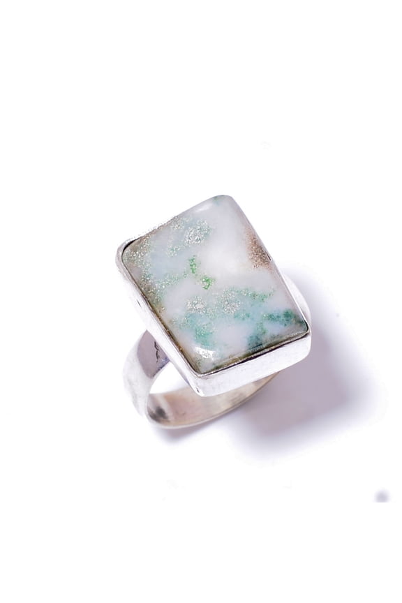 Moss Agate - India Gemstone 925 Sterling Silver Handmade Ring S.9 R23