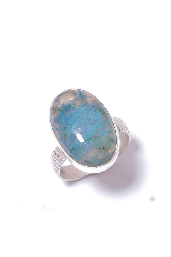 Moss Agate - India Gemstone 925 Sterling Silver Handmade Ring S.9 R46