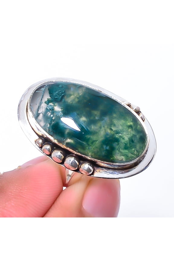 Moss Agate - India Gemstone 925 Sterling Silver Jewelry Ring s.7.5 Sku29, Green Ring, Natural Gemstone Ring