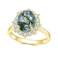 thumbnail image 1 of Moss Agate Oval Cut Cluster Engagement Ring, 18K Gold Over Silver Ring 2.8 Carat, 1 of 6