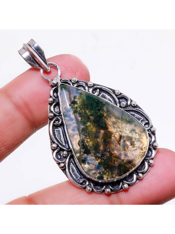 Moss Agate Pear Shape Gemstone Handmade Unique Gift Jewelry Pendant 2.30" SR 609