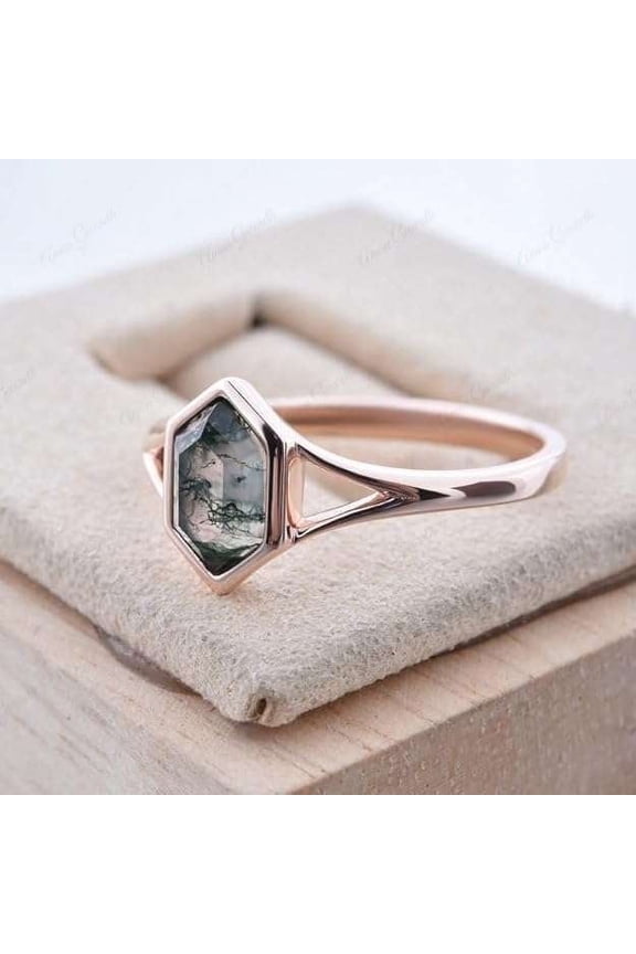 Moss Agate Ring, 925 Sterling Silver, Dainty Women Ring, Rose Gold Plated, Moss Agate Jewelry, Gift For Her