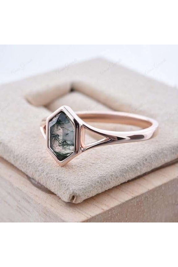 Moss Agate Ring, 925 Sterling Silver, Dainty Women Ring, Rose Gold Plated, Moss Agate Jewelry, Gift For Her