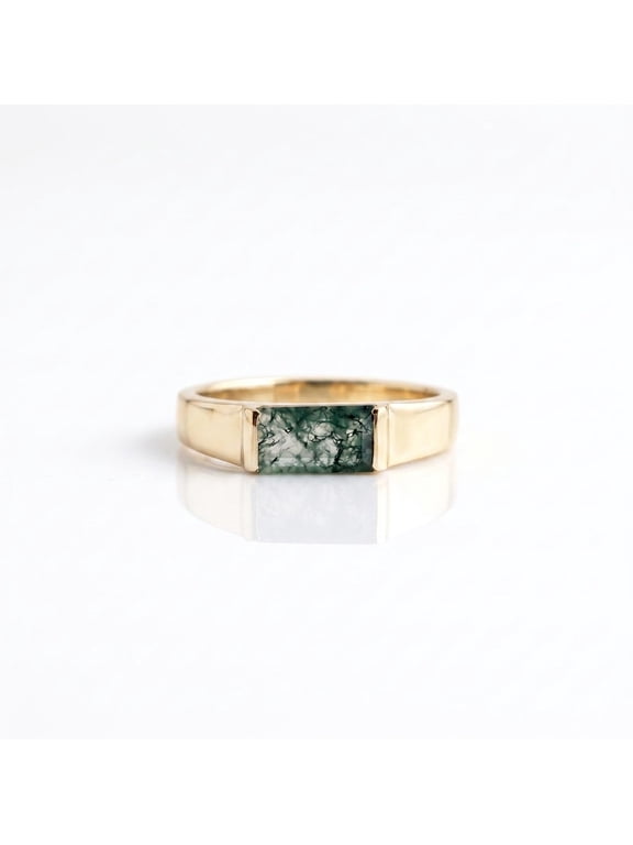 Moss Agate Ring, gold vermeil ring, baguette ring, mens ring, gift for him