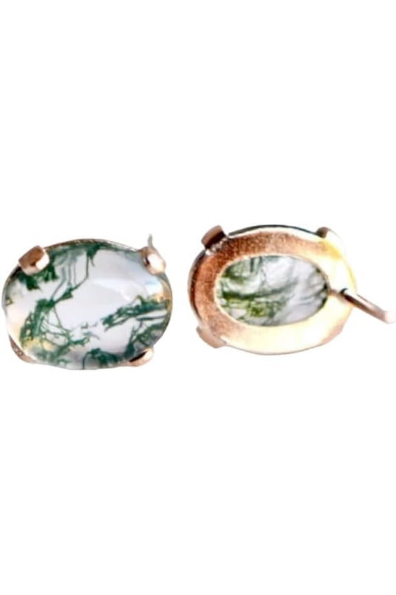 Moss Agate Stud Earrings, 925 Sterling SIlver Oval Cut Agate Gemstone Ring, Birthday, Anniversary, Graduation, Bridesmaid, Mother's Day Gifts
