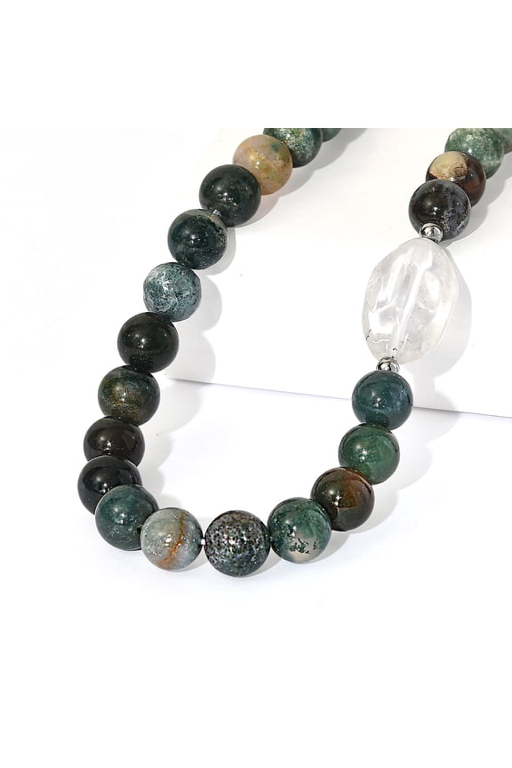 Moss Agate and  Crystal 328.00 ctw Beaded Necklace in Platinum Over 18 Inches