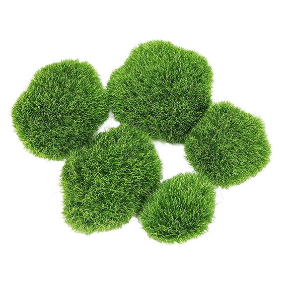 Moss Balls Decorative - Dienrx 5Pcs Artificial Moss Rocks, Faux Green Moss Rock Balls Covered Stones Decorative for Garden Decor Fairy Gardens and Crafting