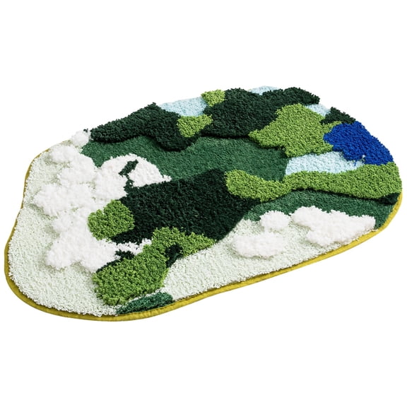 Moss Bath Mat 19.7 x 31.5 Inches, Forest Theme Green Boho Shower Rug, Polyester Non-Slip Floor Mat, Absorbent Quick-Drying Comfort and Style