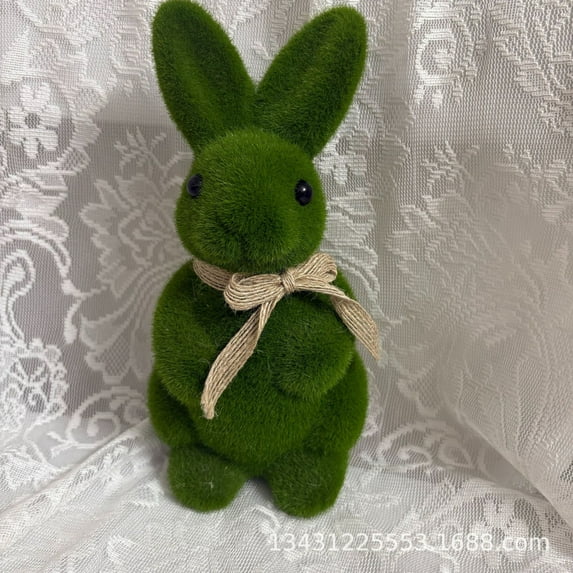 Moss Bunny Green Flocked Easter Bunny Imitated Small Sitting Rabbit Decor Garden Artificial Rabbit Easter Décor Grass for Party Supplies Present 7.87 Inch A