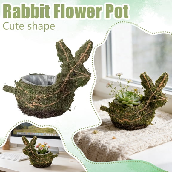 Moss Bunny Planter, Handmade Moss And Vine Shaped Plant Pot With Metal Frame, Indoor Outdoor Tabletop Flower Planter For Home Garden Wedding Decor, 25cm