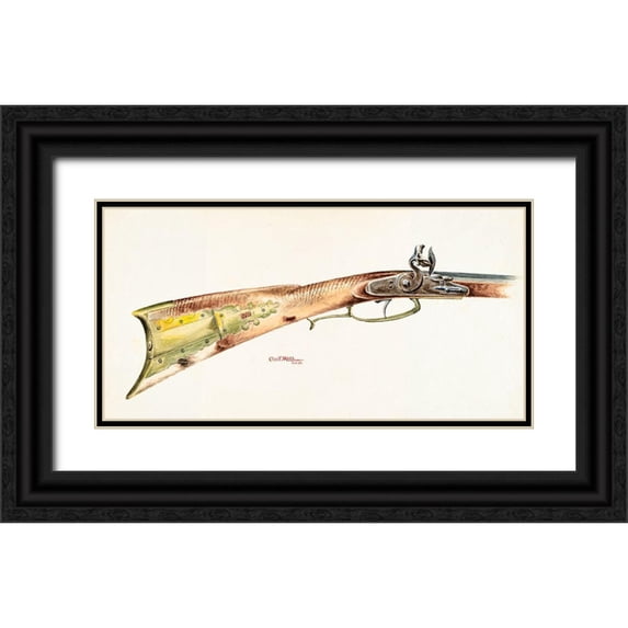 Moss, Charles 24x14 Black Ornate Wood Framed with Double Matting Museum Art Print Titled - Rifle 1938