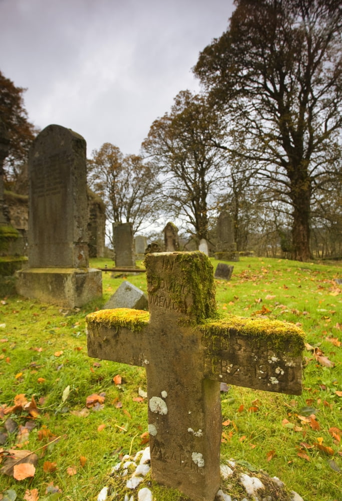 Moss-Covered Gravestones Argyl And Bute Scotland Uk Canvas Art - John Short Design Pics (11 x 17)