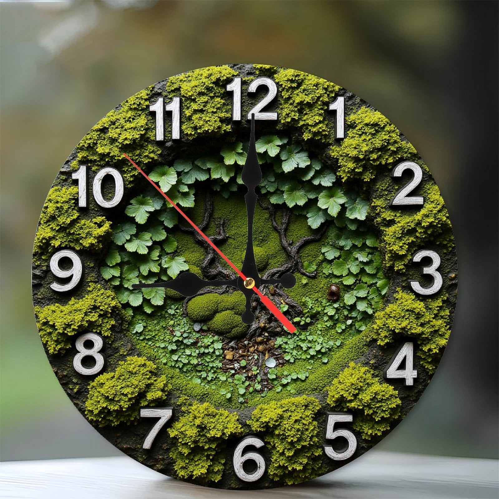 Moss Decor Wall Clock Nature Theme Home Decor 10-Inch Silent Wooden ...