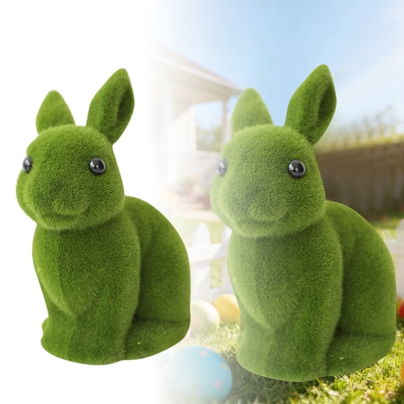 Moss Flocked Rabbit Garden Statue, Weatherproof Plastic Sculpture For Outdoor Patio & Yard (Green-21Cm)#5589