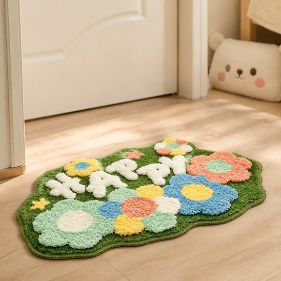 Moss Floral Bath Mat,Shower Rug Bath Mat Forest Series Cartoon Design Bathroom Rug, Fluffy Soft Non-Slip Durable Absorbent Bath Rug, Irregular Plant Shaped Door Mat and Carpet