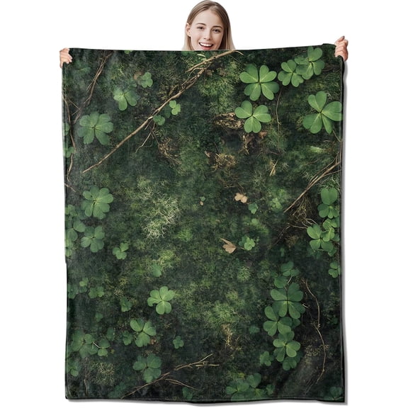 Moss Forest Flannel Throw Blanket 50x60 Inch, Realistic Nature Green Ground Cover Blankets Soft Cozy Flannel Throws for Adults Bed Sofa Dorm Living Room Botanical Home Decor Gifts