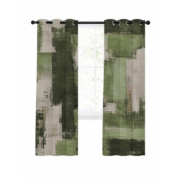 Moss Green Blackout Curtains 2 Panels Set Cream Freen Color Block Patchwork Abstract Splatter Style Thermal Insulated Privacy Black Out Drapes Window Curtain for Living Room Bedroom 52 x 96 Inch