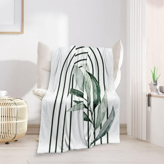 Moss Green Boho Mid Century Abstract Throws Blankets Modern Throw Blankets Minimalist Leaves Sun Boho Aesthetic Soft Warm Bed Bedding Women Blankets for Couch Bedroom Office Home 60"x80"