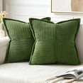 thumbnail image 1 of Moss Green Corduroy Pillow Covers 16x16 Inch with Splicing Set of 2 Super Soft Boho Striped Pillow Covers Broadside Decorative Textured Throw Pillows for Spring Couch Cushion Bed Livingroom, 1 of 12