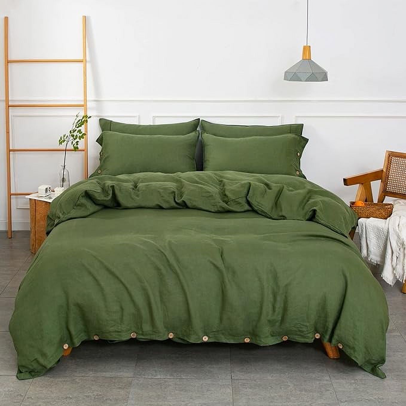 Moss Green Linen Duvet Cover Set 100 Washed French Flax Pure Linen