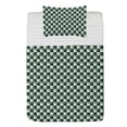 thumbnail image 1 of Moss Green Microfiber Bedspread Set, Geometrical Designed Chessboard Checkered Continuous Pattern Plaid, Soft Bedding Set with Pillow Shams & Comforter, 3 Sizes, White and Pale Grey, by Ambesonne, 1 of 1