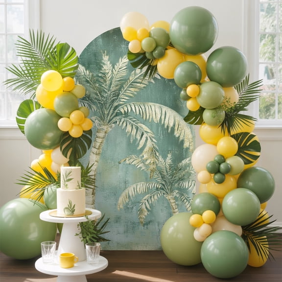 Moss Green Palm Tree Arch Backdrop Cover 4 FT, Tropical Plant Summer Abstract Wedding Arch Cover Stretchy Backdrop Stands Covers for Birthday Party Ceremony Banquet Decor