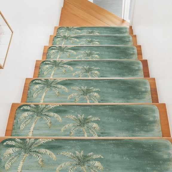 Moss Green Palm Tree Stair Treads Non Slip for Steps Tropical Plant Summer Abstract 4 Pcs Reusable Adhesive Stair Runner Mats for Dogs Elders Carpet Treads Rugs for Staircase 8x30 In