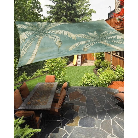 Moss Green Palm Tree Sun Shade Sail 6.5'X10' Tropical Plant Summer Abstract UV Block Outdoor Sail Shades Breathable Waterproof Rectangular Sunshade for Patio Garden Pool Pergola Porch