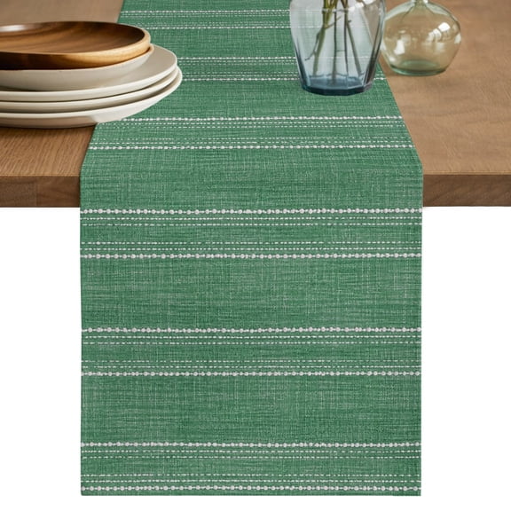 Moss Green Striped Table Runner, Coastal Grandma Farmhouse Rustic Linen Texture Cotton Linen Table Cloth, Tablerunner for Kitchen Dining Party Wedding Home Decor 13x48 Inch