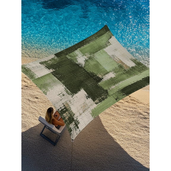 Moss Green Sun Shade Sail 12' x 16', Cream Freen Color Block Patchwork Abstract Splatter Style Rectangle Outdoor Sunshade Canopy, Waterproof UV Block Patio Covers for Garden Yard Beach