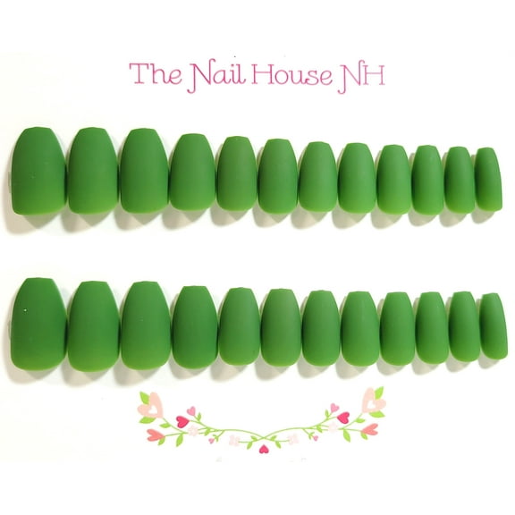 Moss Green - The Solids Collection Matte Short Ballerina Press On Nails - 24 Pieces - Artificial Nail Kit